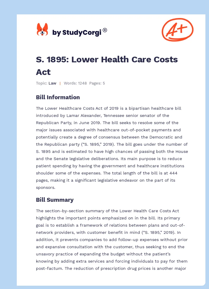 S. 1895: Lower Health Care Costs Act. Page 1