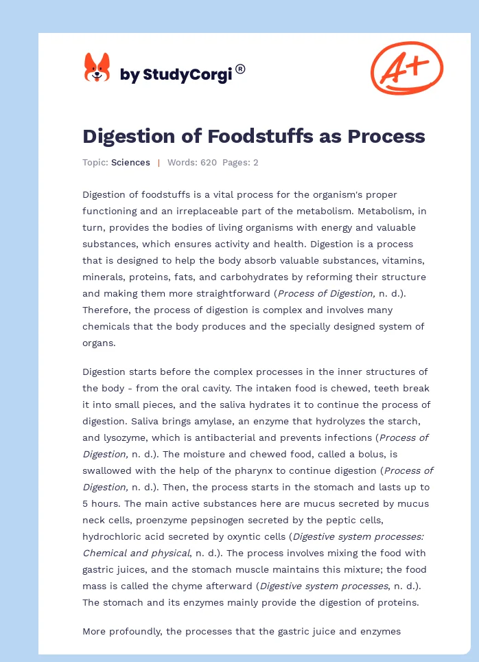 Digestion of Foodstuffs as Process. Page 1