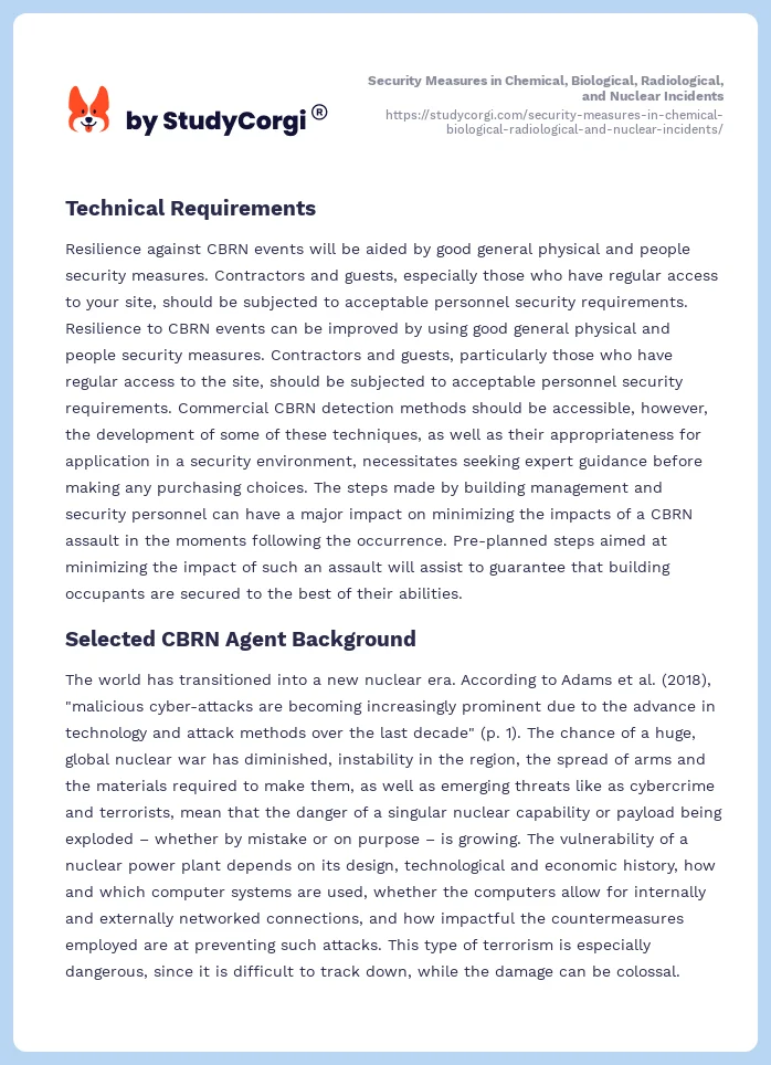 Security Measures in Chemical, Biological, Radiological, and Nuclear Incidents. Page 2