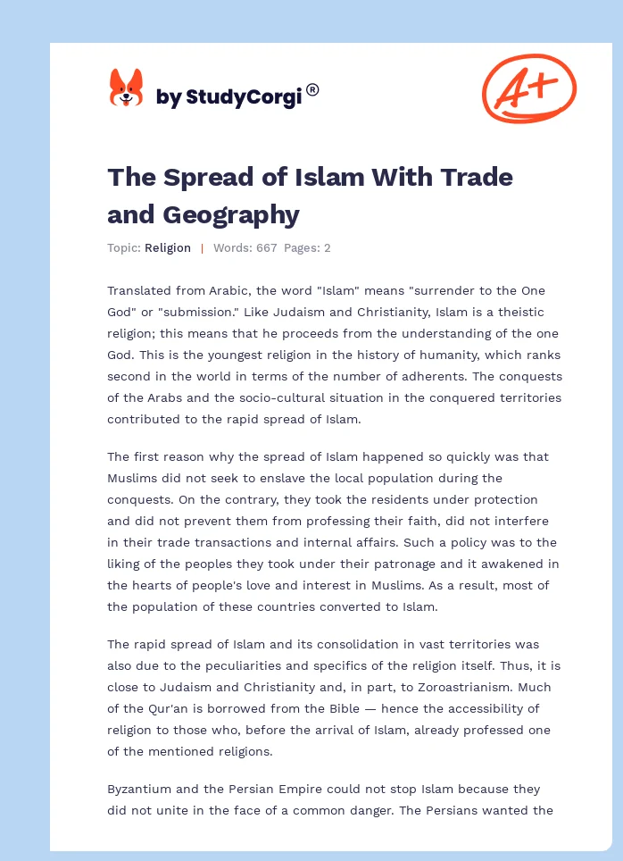 The Spread of Islam With Trade and Geography. Page 1