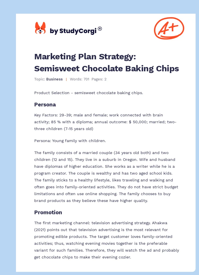 Marketing Plan Strategy: Semisweet Chocolate Baking Chips. Page 1