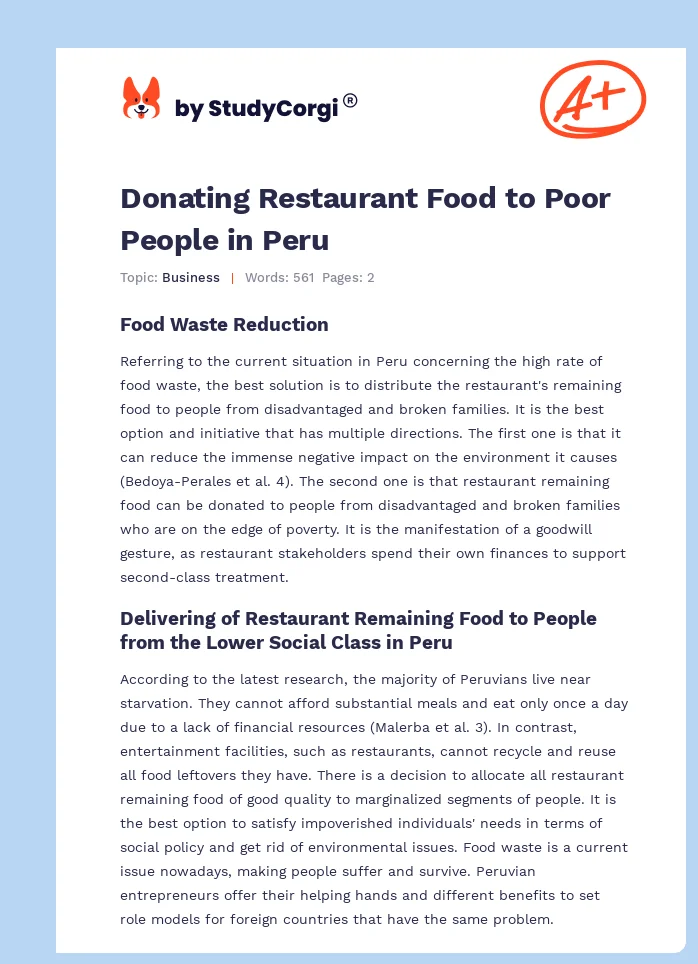 Donating Restaurant Food to Poor People in Peru. Page 1