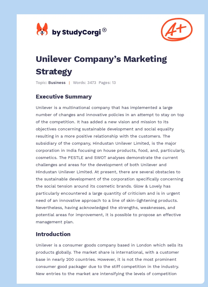 Unilever Company’s Marketing Strategy. Page 1