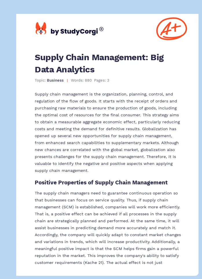 Supply Chain Management: Big Data Analytics. Page 1