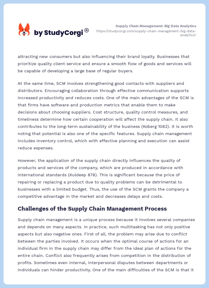 Supply Chain Management: Big Data Analytics. Page 2