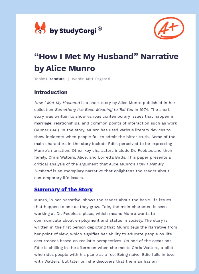 “How I Met My Husband” Narrative by Alice Munro. Page 1