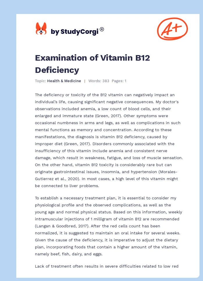 Examination of Vitamin B12 Deficiency. Page 1