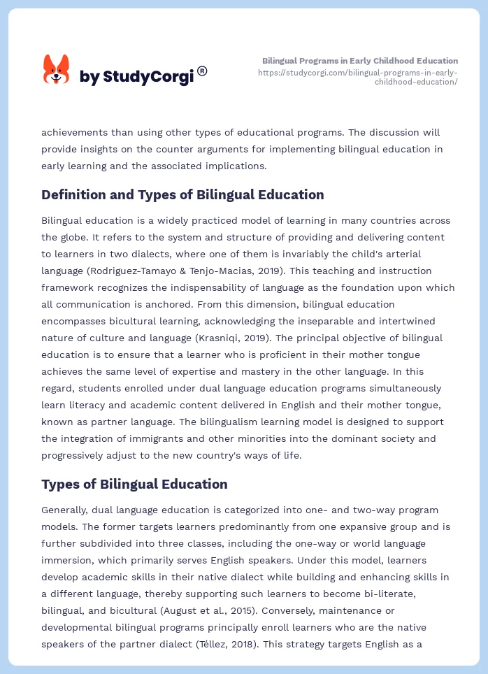 Bilingual Programs in Early Childhood Education. Page 2