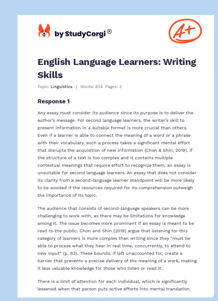 English Language Learners: Writing Skills. Page 1
