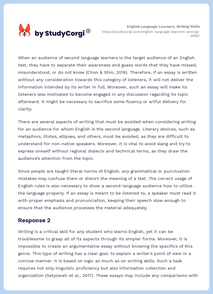 English Language Learners: Writing Skills. Page 2