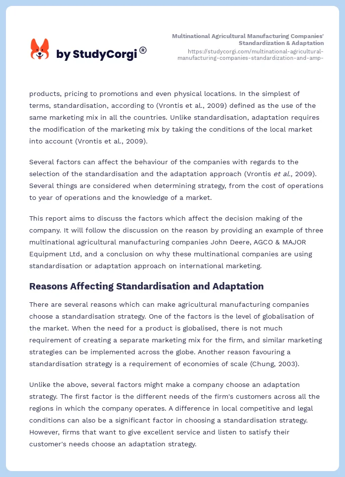 Multinational Agricultural Manufacturing Companies' Standardization & Adaptation. Page 2