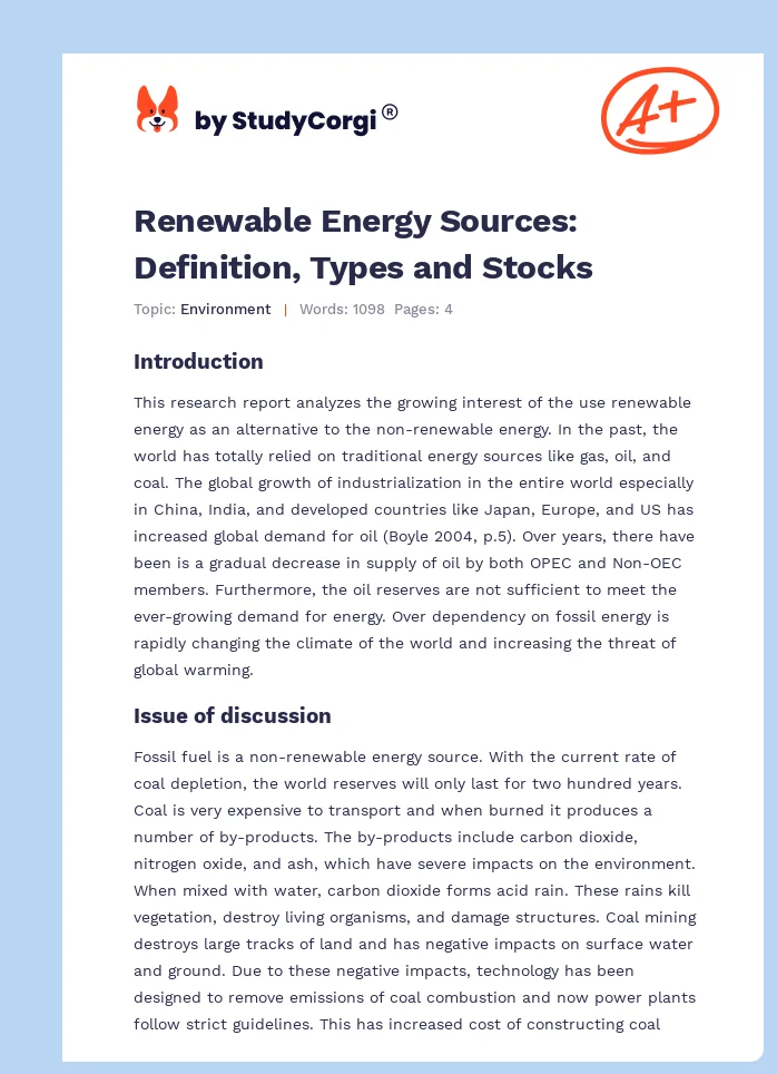  Renewable Energy Sources: Definition, Types and Stocks. Page 1