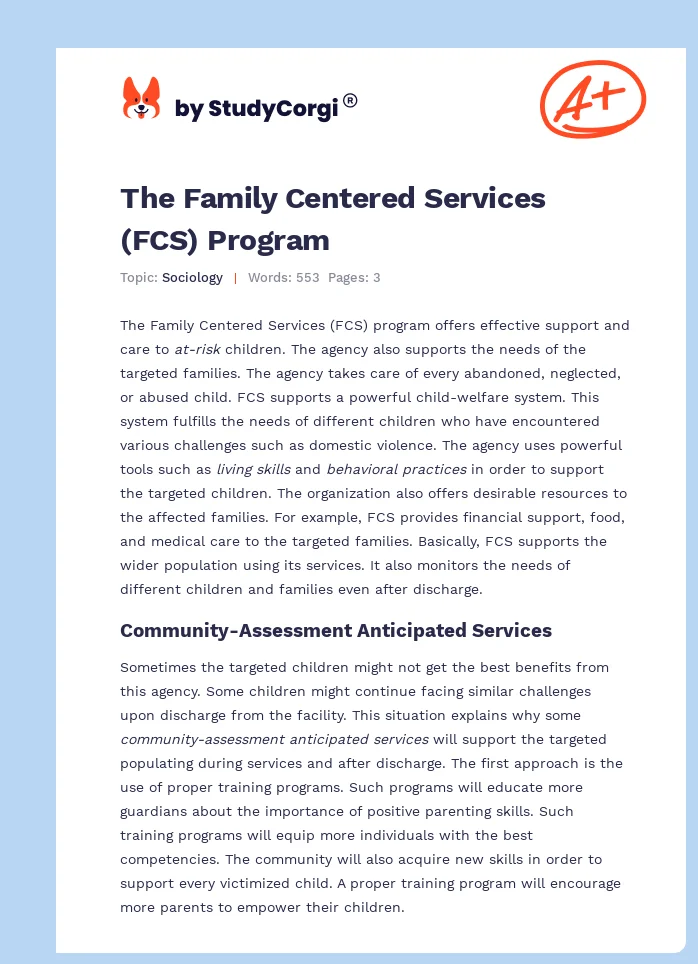 The Family Centered Services (FCS) Program. Page 1