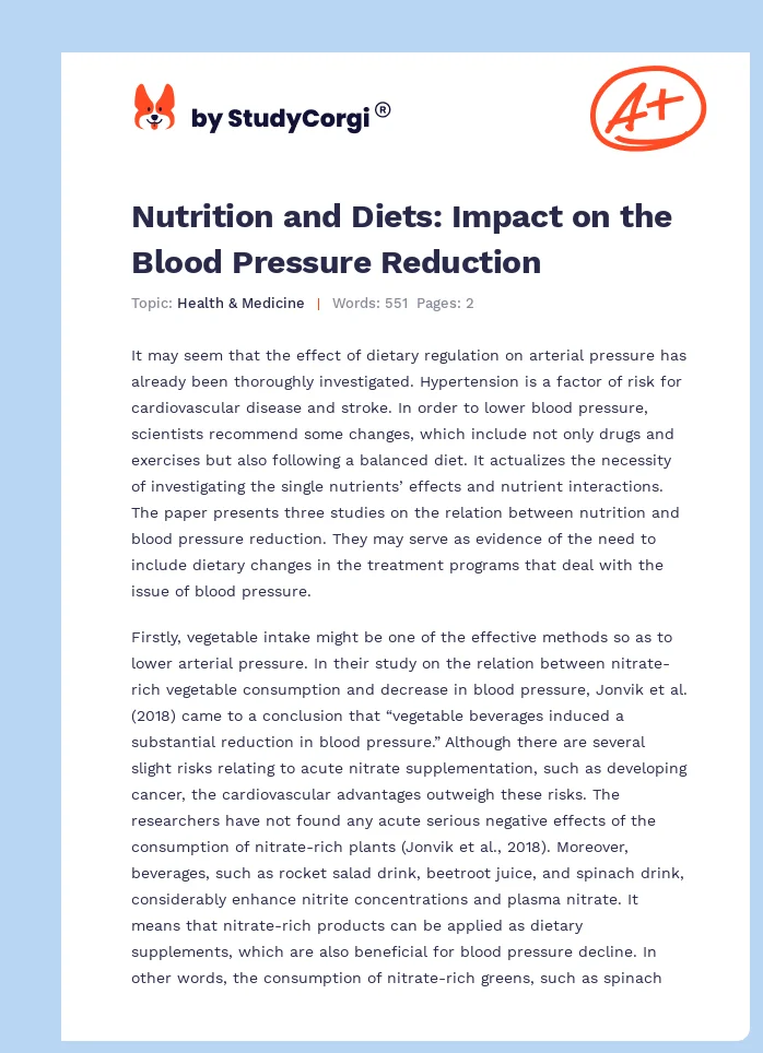 Nutrition and Diets: Impact on the Blood Pressure Reduction. Page 1