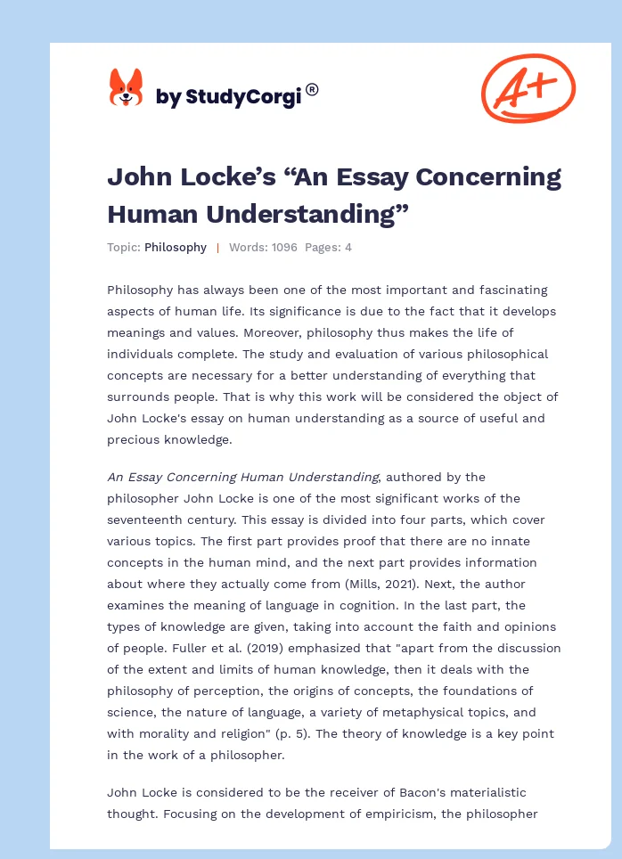 John Locke’s “An Essay Concerning Human Understanding”. Page 1