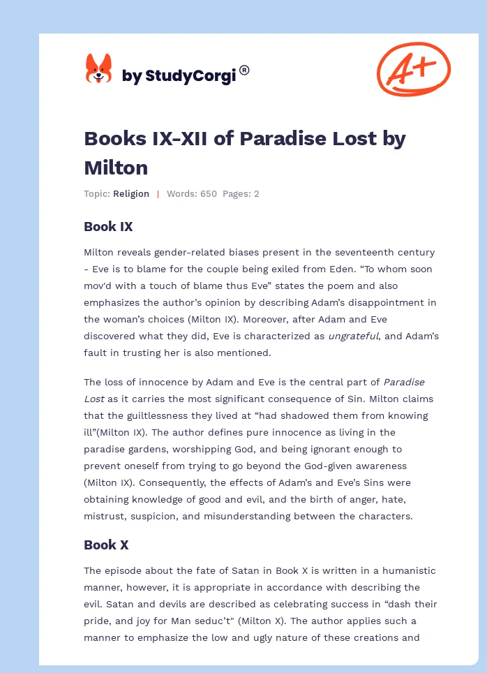 Books IX-XII of Paradise Lost by Milton. Page 1