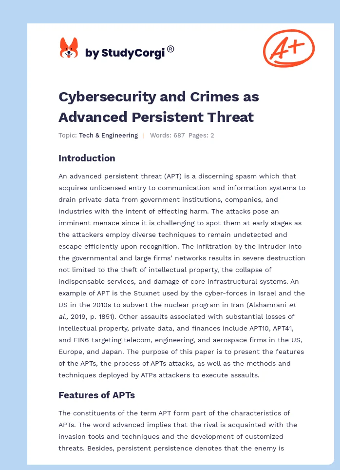 Cybersecurity and Crimes as Advanced Persistent Threat. Page 1