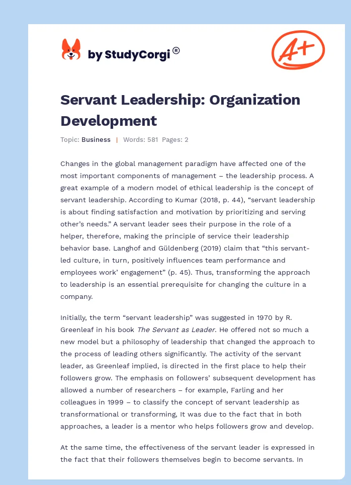 Servant Leadership: Organization Development. Page 1
