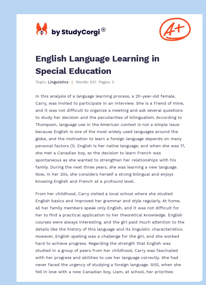 English Language Learning in Special Education. Page 1
