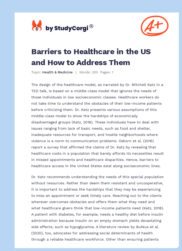 Barriers to Healthcare in the US and How to Address Them. Page 1