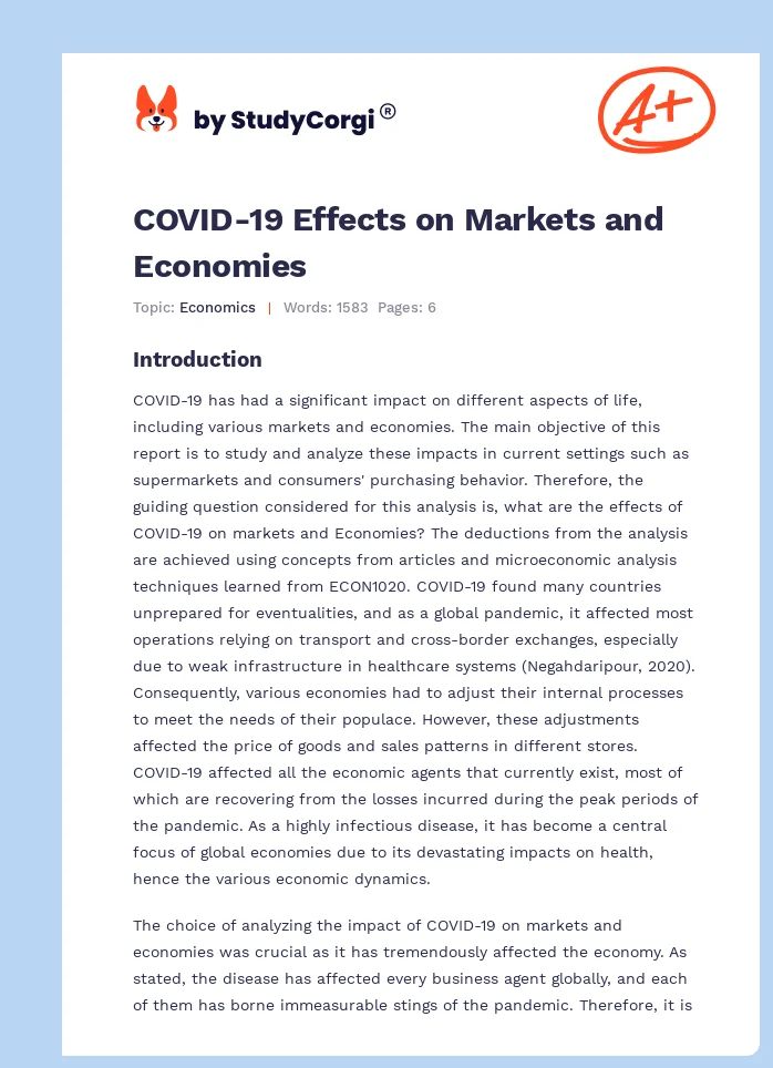 COVID-19 Effects on Markets and Economies. Page 1