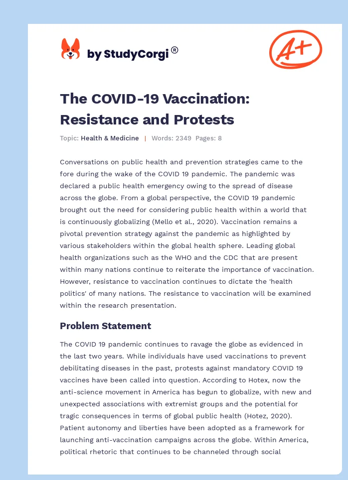 The COVID-19 Vaccination: Resistance and Protests. Page 1