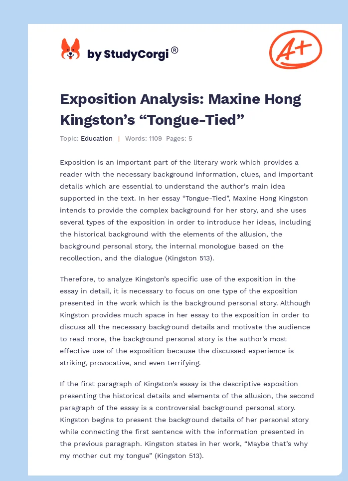 Exposition Analysis: Maxine Hong Kingston’s “Tongue-Tied”. Page 1