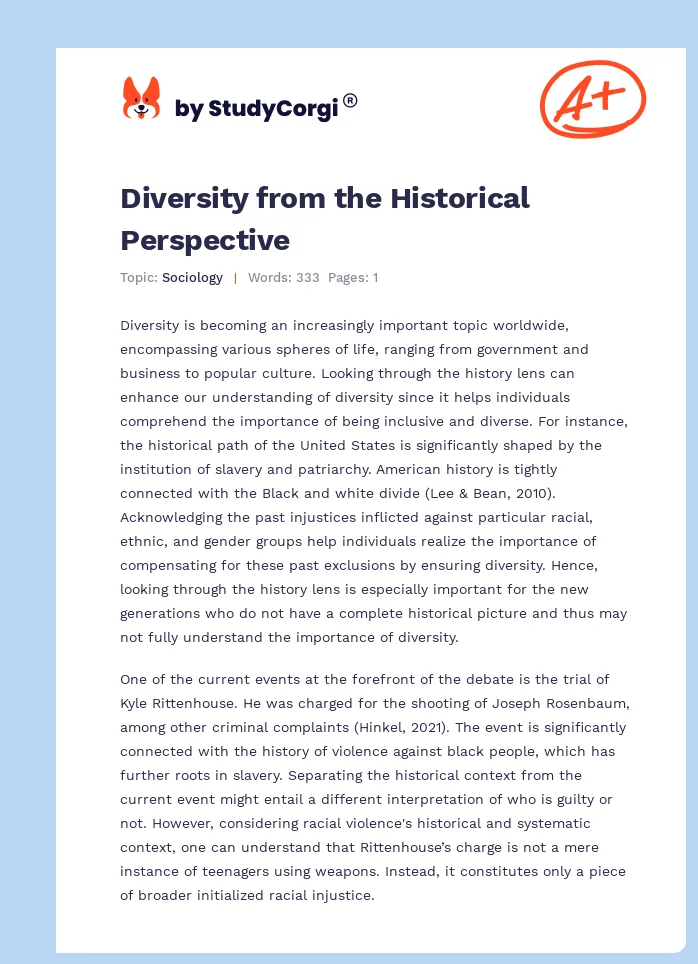 Diversity from the Historical Perspective. Page 1