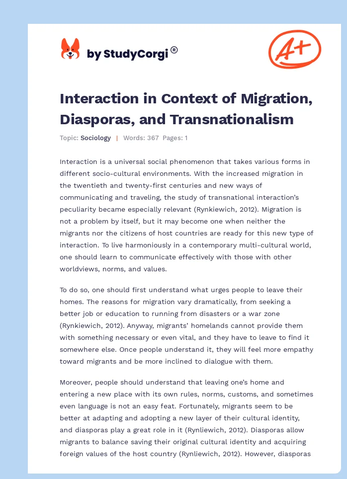 Interaction in Context of Migration, Diasporas, and Transnationalism. Page 1