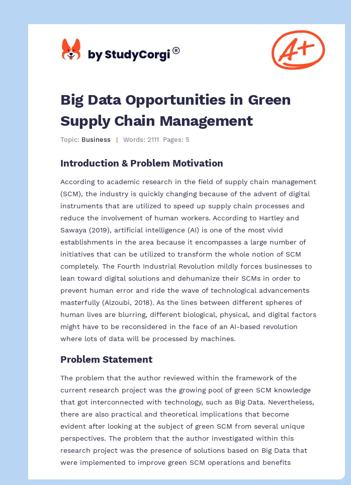 Big Data Opportunities in Green Supply Chain Management. Page 1