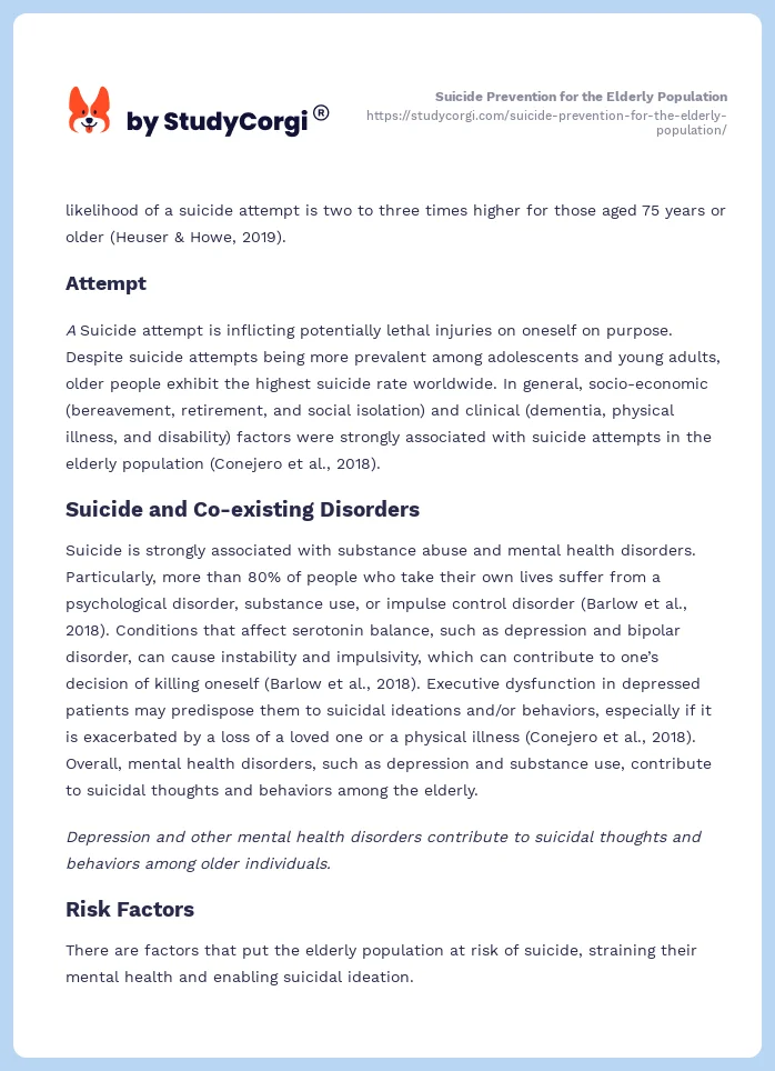 Suicide Prevention for the Elderly Population. Page 2