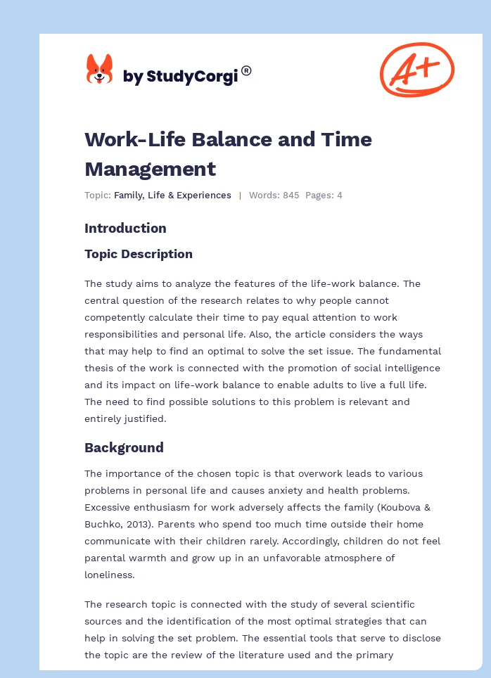 Work-Life Balance and Time Management. Page 1