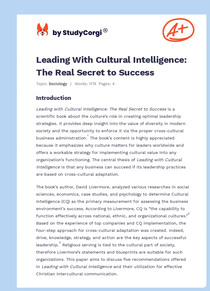 Leading With Cultural Intelligence: The Real Secret to Success. Page 1