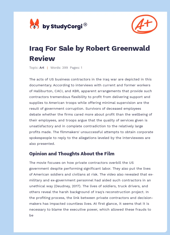 Iraq For Sale by Robert Greenwald Review. Page 1