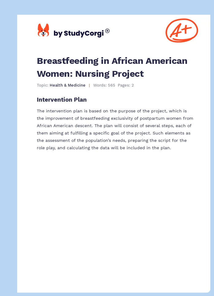 Breastfeeding in African American Women: Nursing Project. Page 1