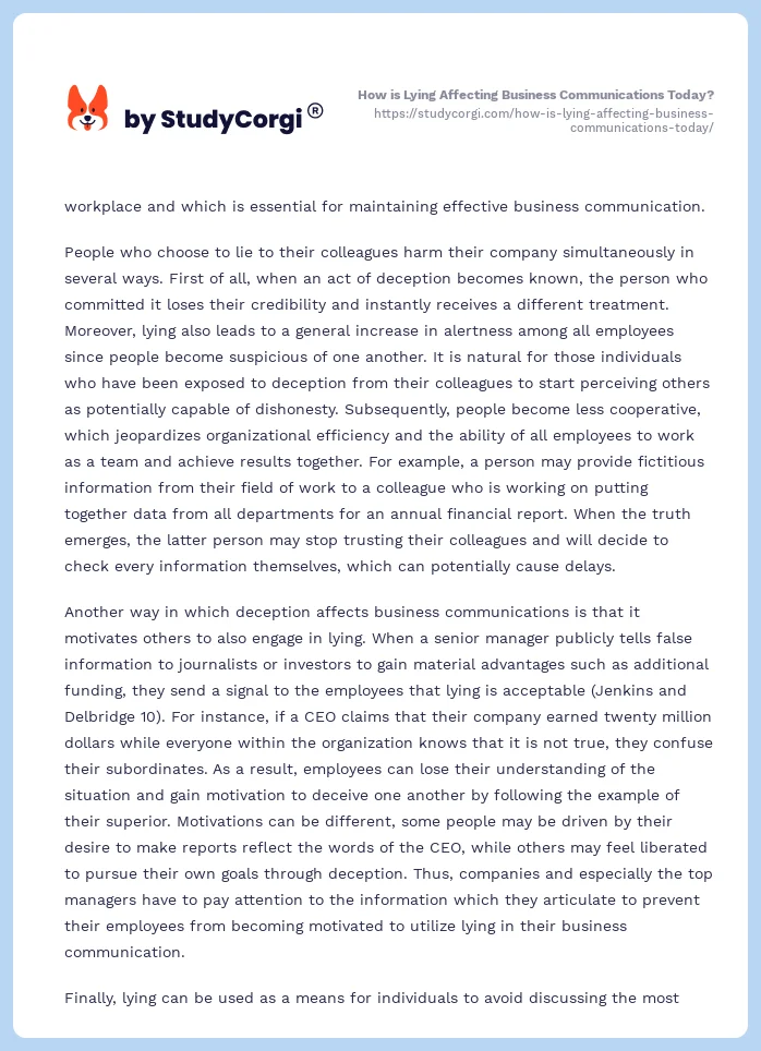 How is Lying Affecting Business Communications Today?. Page 2