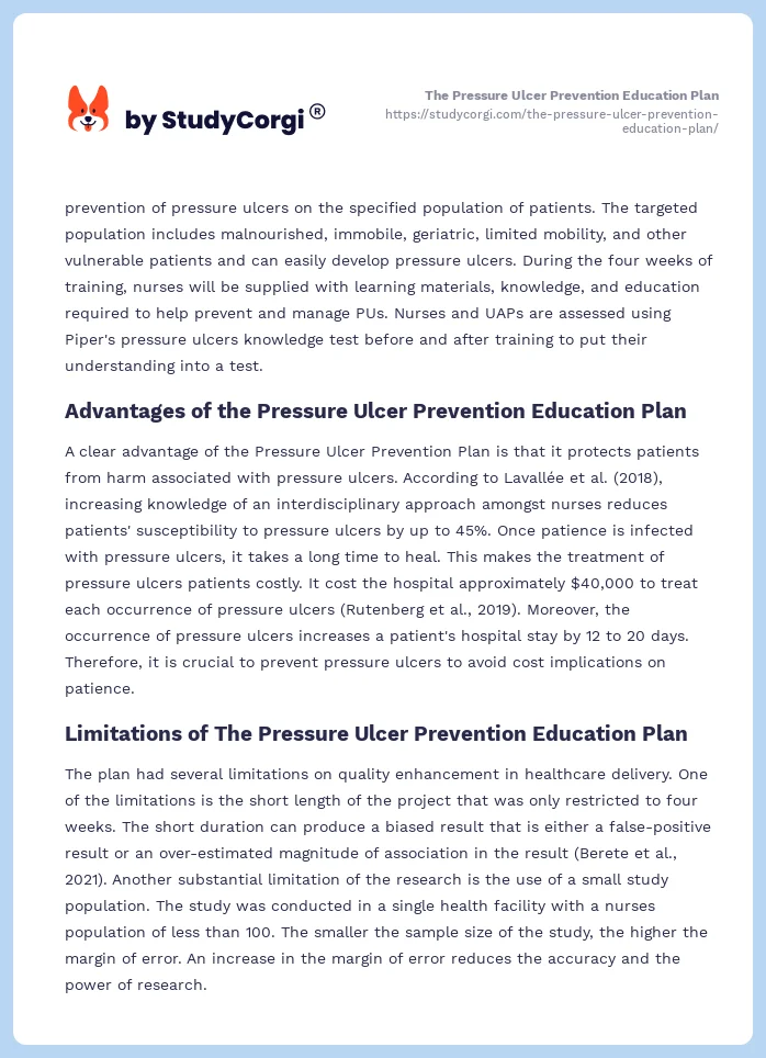 The Pressure Ulcer Prevention Education Plan. Page 2
