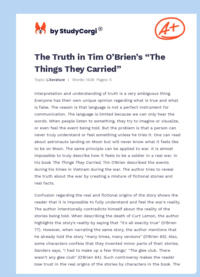 The Truth in Tim O’Brien’s “The Things They Carried”. Page 1