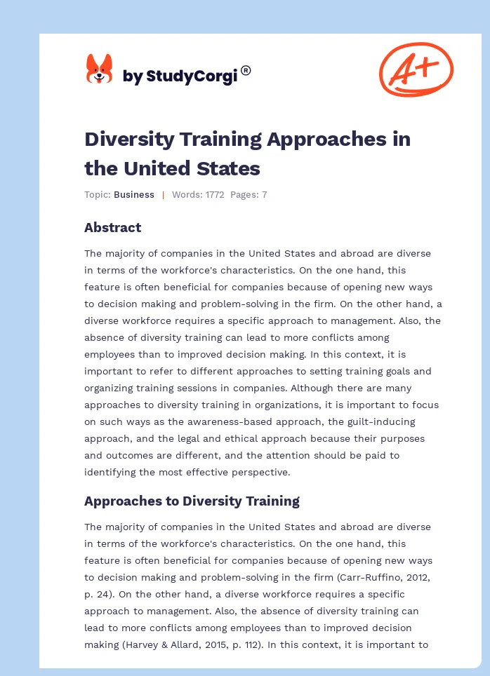 Diversity Training Approaches in the United States. Page 1