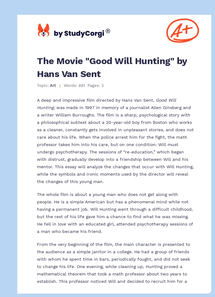 The Movie "Good Will Hunting" by Hans Van Sent. Page 1