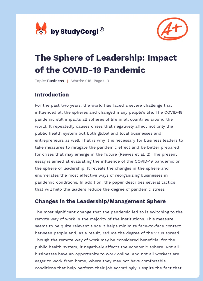 The Sphere of Leadership: Impact of the COVID-19 Pandemic. Page 1