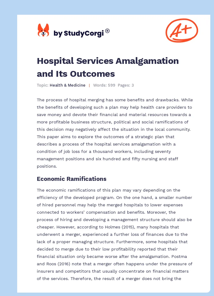 Hospital Services Amalgamation and Its Outcomes. Page 1