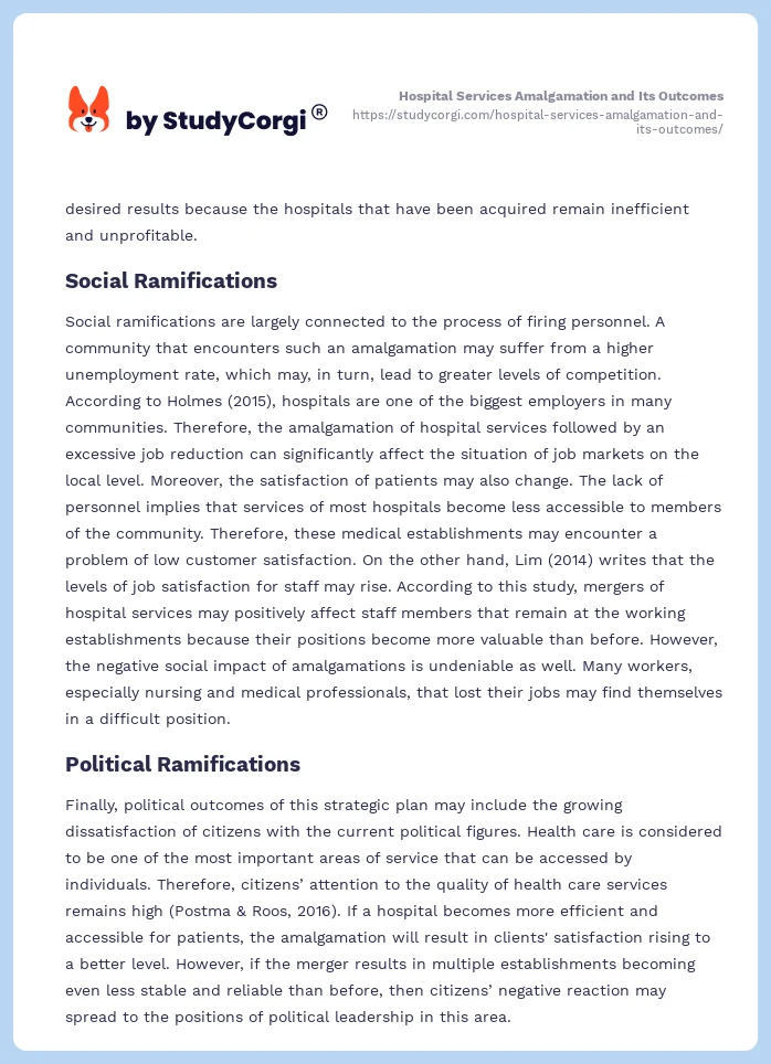 Hospital Services Amalgamation and Its Outcomes. Page 2