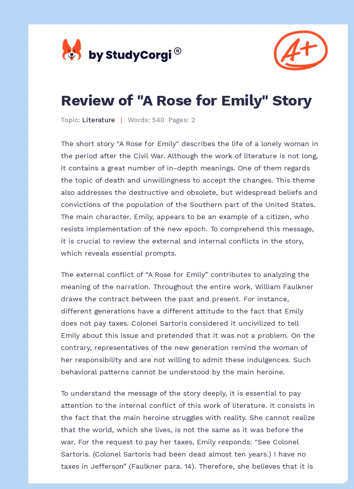 Review of "A Rose for Emily" Story. Page 1