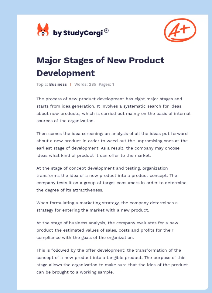 Major Stages of New Product Development. Page 1