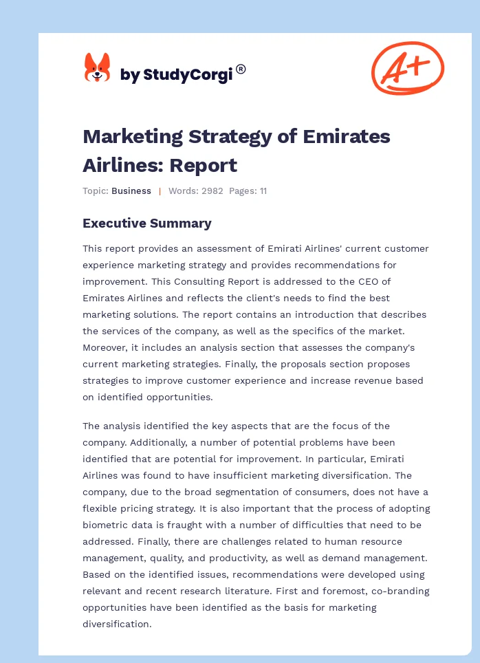 Marketing Strategy of Emirates Airlines: Report. Page 1