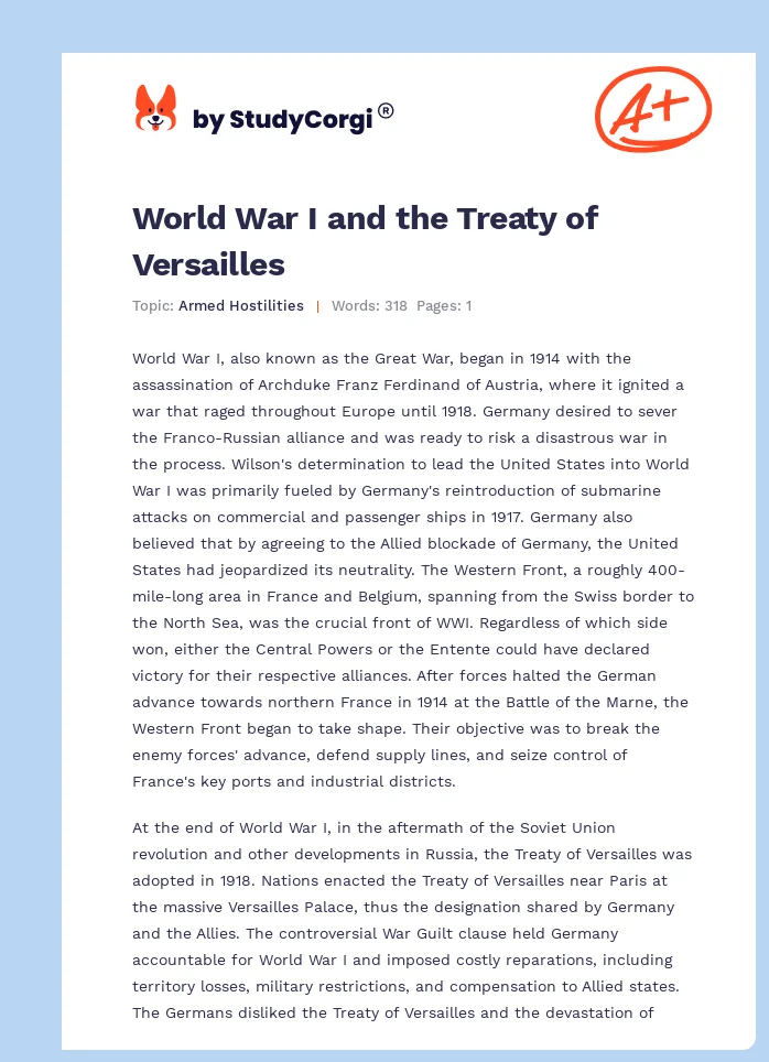 World War I and the Treaty of Versailles. Page 1