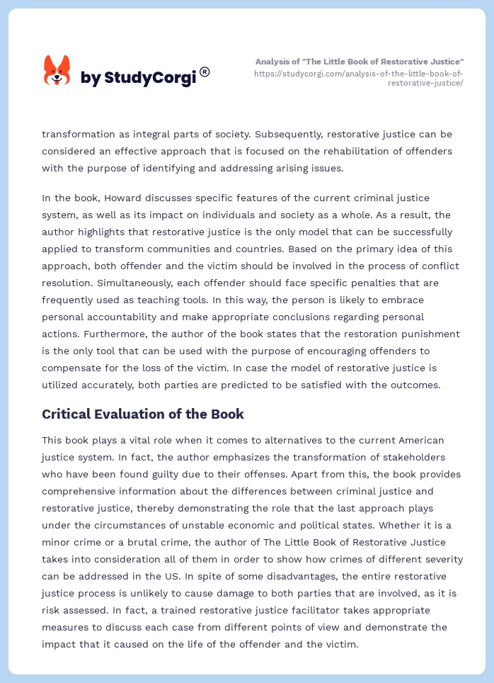 Analysis of "The Little Book of Restorative Justice". Page 2