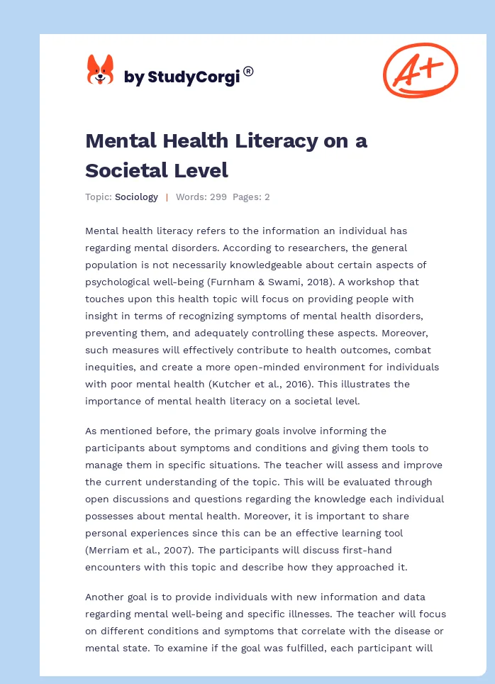 Mental Health Literacy on a Societal Level. Page 1