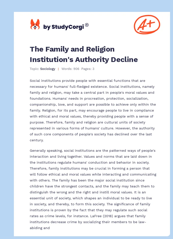 The Family and Religion Institution's Authority Decline. Page 1